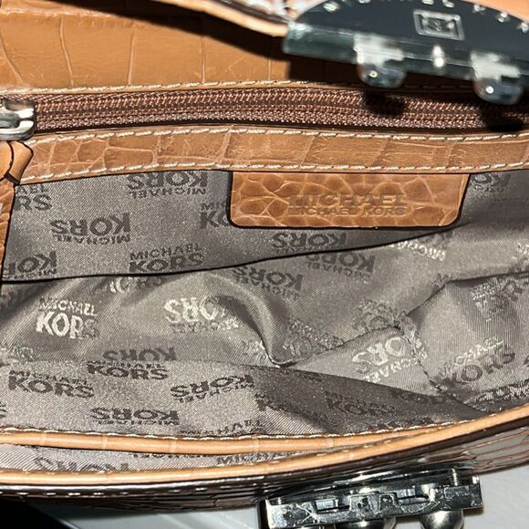 Stunning Michael Kors Alligator Print Leather Camel Handbag Chain Shoulder Bag - Picture 12 of 13